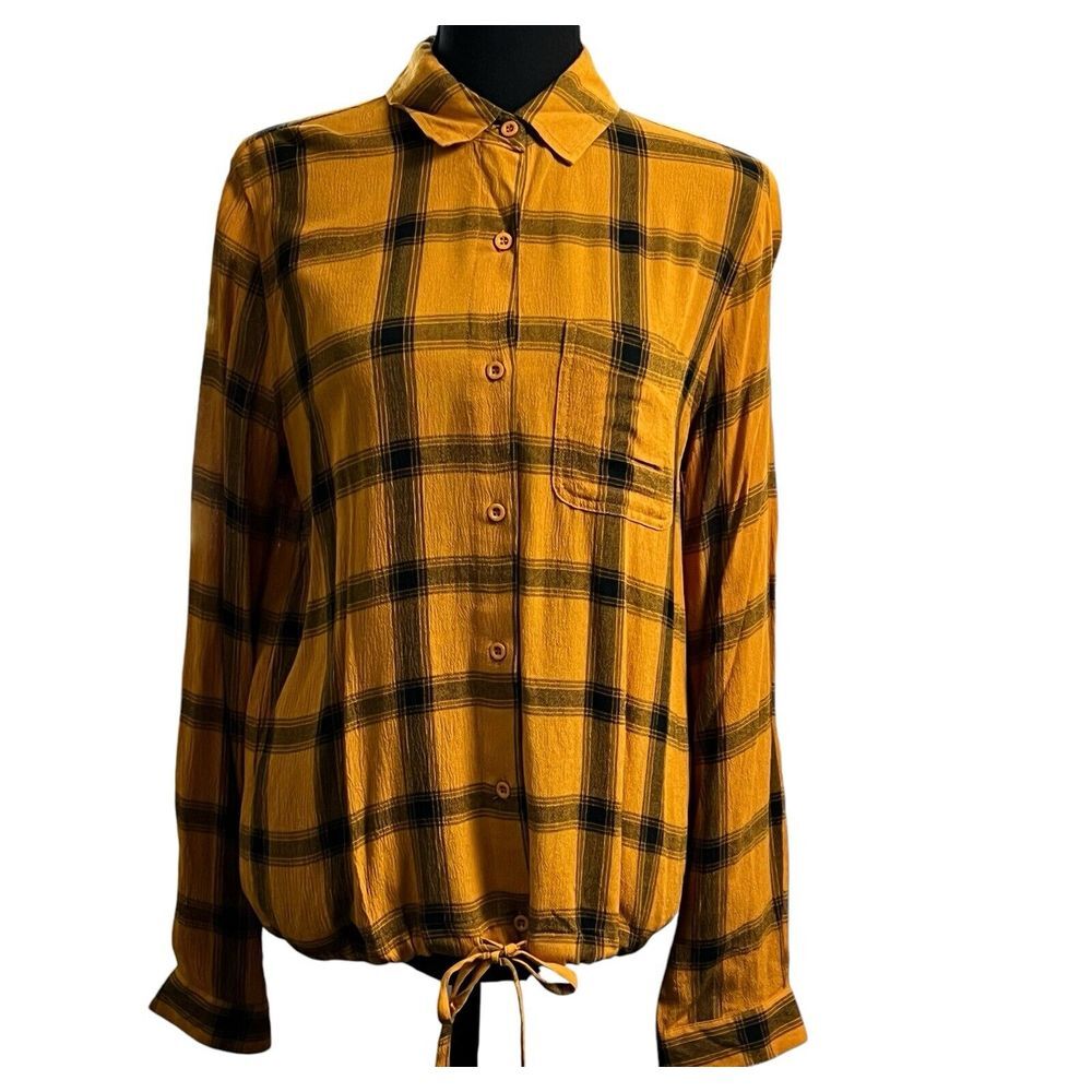 Dear John Anthropologie Women Size Small Brianna Honey Gold Plaid Button Shirt
